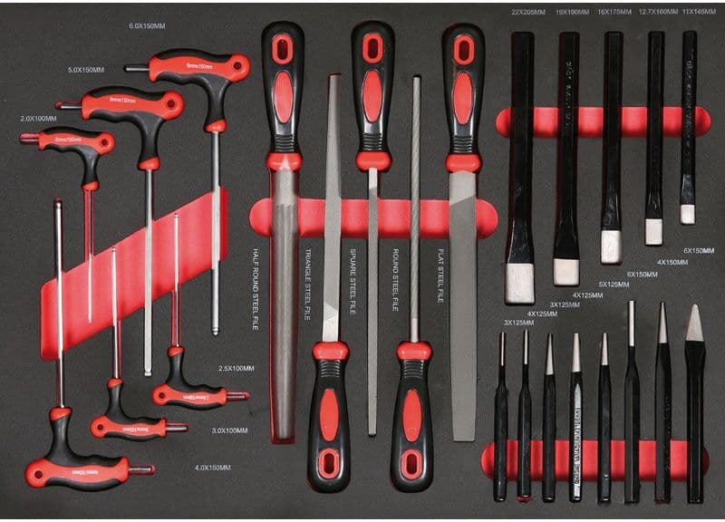 B2B Partner Zestaw narzędzi do wózków G2 – klucze sześciokątne, przecinaki, punktaki, pilniki, stal chromowo-wanadowa, 564 × 386 × 30 mm