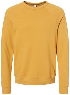 Bella + Canvas 3901 Sponge Fleece Raglan Crewneck Sweatshirt in Heather Mustard size 3XL   Ringspun Cotton DG3901, BC3901, B3901