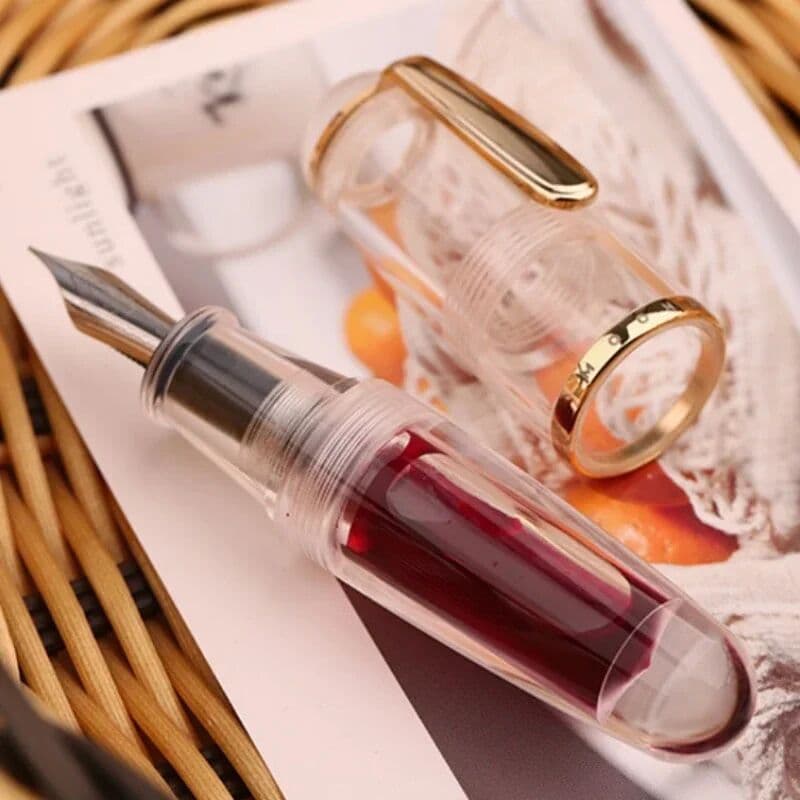 NONE MAJOHN Q1 Fountain Pen Mini Acrylic Transparent Portable Ink Pen Iridium EF/F Nib Palm Short Writing Set  Stationery