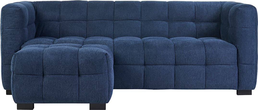 Miliboo Designsofa mit 3 Plätzen und Fußhocker aus dunkelblauem strukturiertem Samteffektstoff CORTO