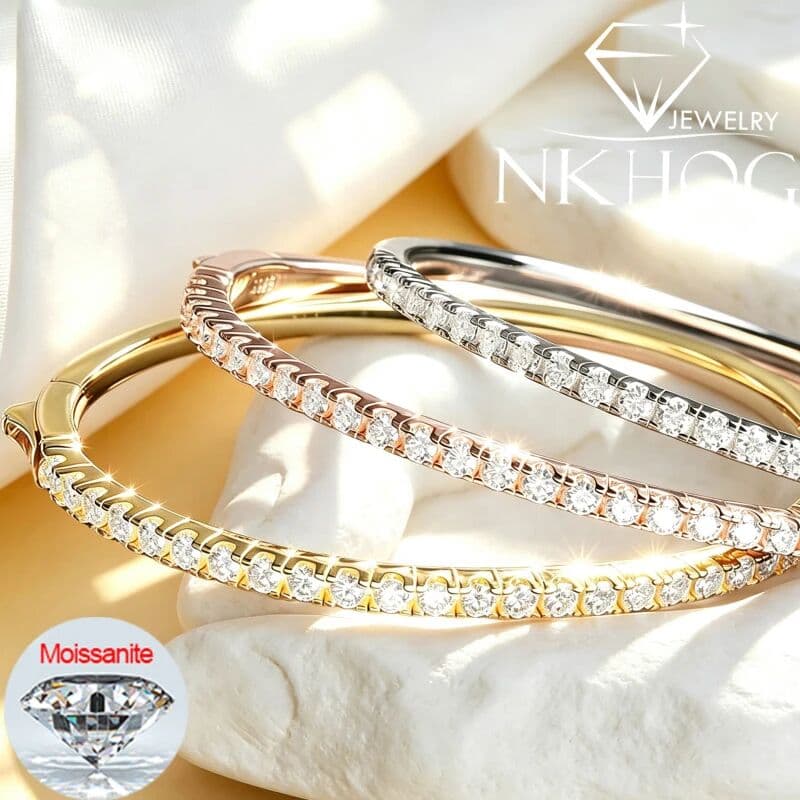 NKHOG 2.5mm Full Moissanite Bracelet For Woman 925 Sterling Silver Half Tennis Bangle Wedding Bracelets Certified Jewelry Gift