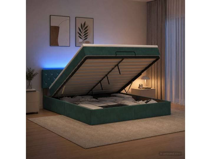 vidaXL Ottoman-Bett mit Matratze und LED Dunkelgrün 160 x 200 cm Samt