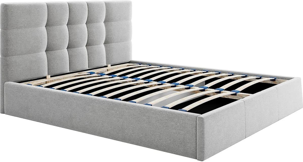 Vente-unique Lit coffre 180 x 200 cm - Tissu - Gris - ELIAVA