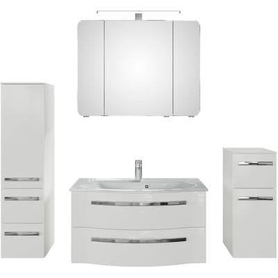 Badmöbel-Set SAPHIR "Serie 4005, vormontiert, Glaswaschbecken, Spiegelschrank", weiß (lack polarweiß hgl, weiß hgl), Holzwerkstoff, Kastenmöbel-Sets, Badmöbel-Set, Badezimmer-Set mit Unterschrank, Midischrank, inkl. Türdämpfer