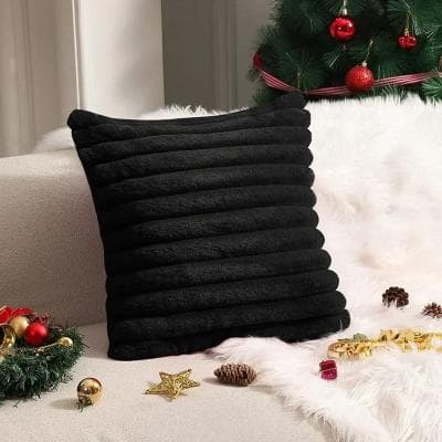 Useful Little Things Soft Faux Rabbit Fur Decorative Pillow Cover black 21.65 X 21.65 In