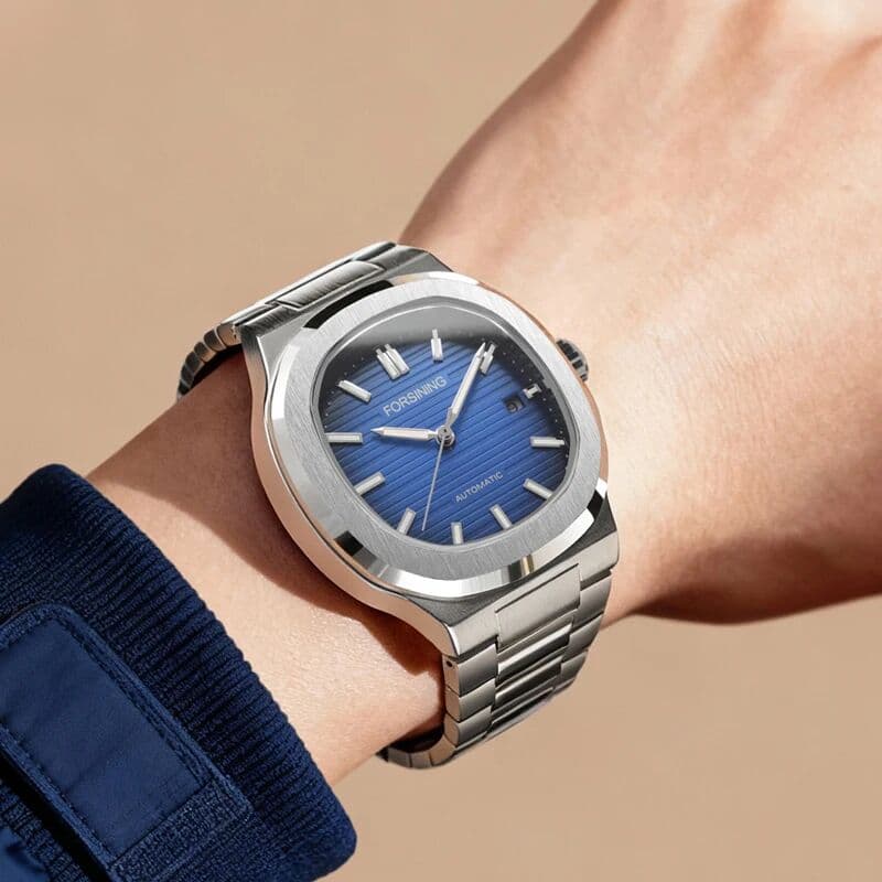FORSINING Automatic Mechanical Men Watch Luxury Octagonal Case Date Display Integrated Stainless Steel Bracelet Business Sports