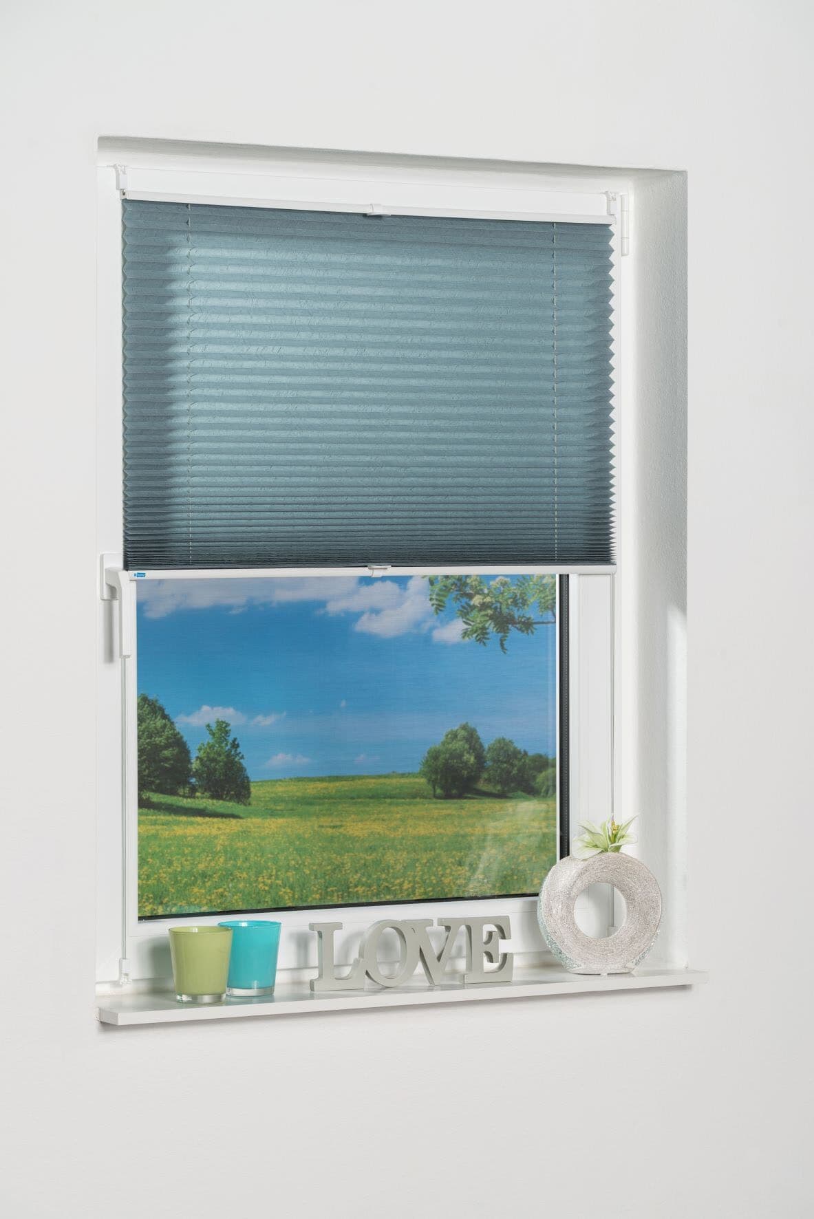 Plissee K-HOME "Klemmfix Pisa, ohne Bohren, LIchtschutz, verspannt", blau (petrol), B:95cm H:210cm, Obermaterial: 100% Polyester, Plissees, Plissee, Crushed-Optik
