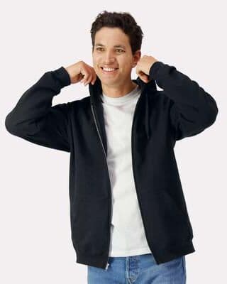 Gildan SF600 Softstyle Full-Zip Hooded Sweatshirt in Black size XL   Cotton/Polyester Blend