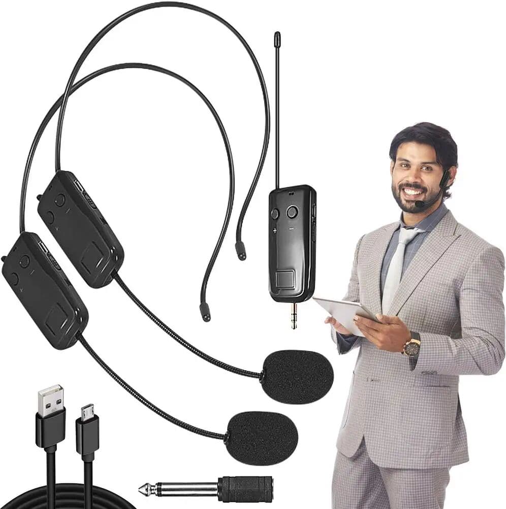 LEEDOAR 2.4G Head-mounted Wireless Lavalier Microphone Set Transmitter with Receiver for Amplifier Voice Speaker Teaching Tour Guide