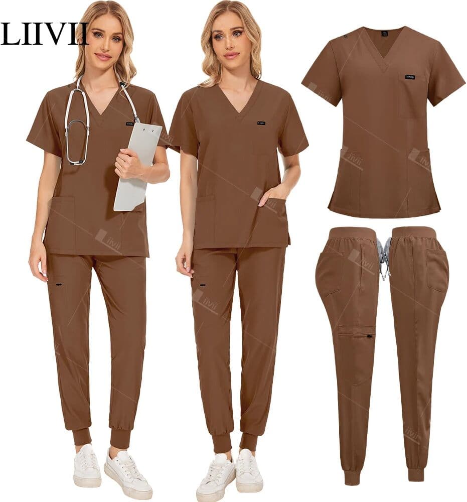 HTTHDD Surgical Medical Nurse Uniforms Woman Scrubs Set Beauty Salon Workwear Clinical Scrub Top+Jogger Pants Doctor Nursing Tunic Suit