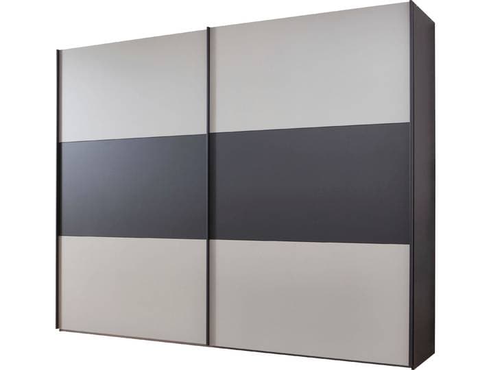 Schwebetürenschrank WIEMANN Korfu , grau (grau schwarz), B:296,3cm H:236cm T:67cm, Schränke, Schwebetürenschrank, hochwertige Beschläge
