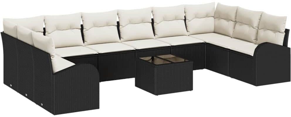 vidaXL Ensemble de canapé de jardin 11 pc Marron et Crème polyrotin