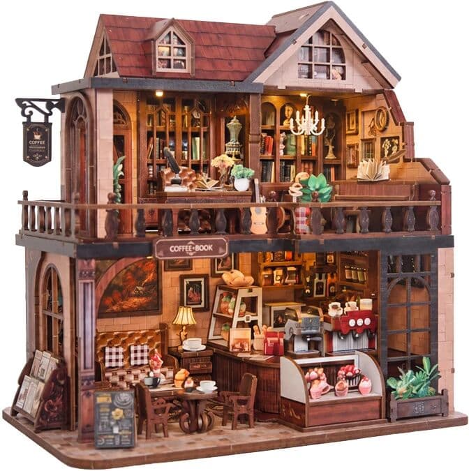 ELEVEN-CUTE DIY Wooden Norren Book Cafe Miniature Model Kits With Furniture Puzzles Casa Dollhouse for Friends Birthday Gifts