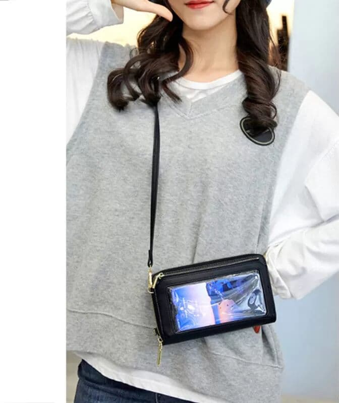 INF Portefeuille anti-RFID avec support téléphone - Noir