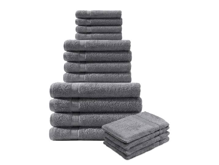 16-teiliges Handtuch-Set Frottee, je 4 Gäste-, Hand-, Badetücher & Waschlappen, anthrazit