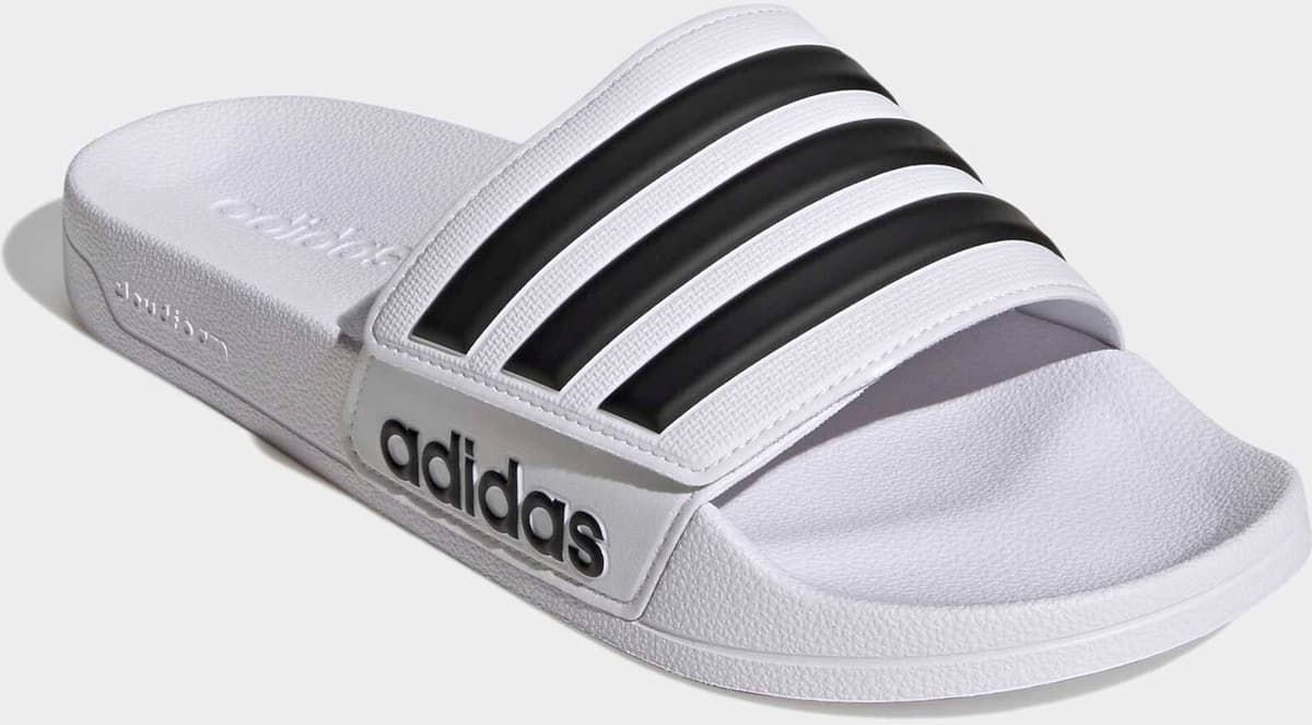 Badesandale ADIDAS SPORTSWEAR "ADILETTE SHOWER BADESCHLAPPEN", Damen, Gr. 43, schwarz-weiss (cloud weiß, core schwarz, ftwr weiß), Synthetik, Schuhe Badesandale, Badelatschen cloud weiß, core schwarz, ftwr weiß 43