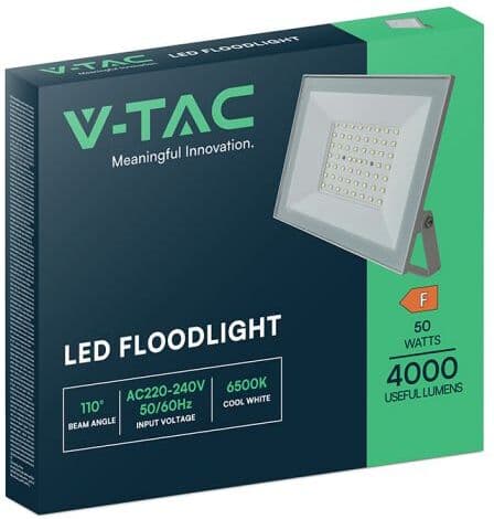 V-Tac Faro Led 50w Slim Ip65 4000k Bianco –  E-Series (4000 Lm) Con Driver Integrato - 23987