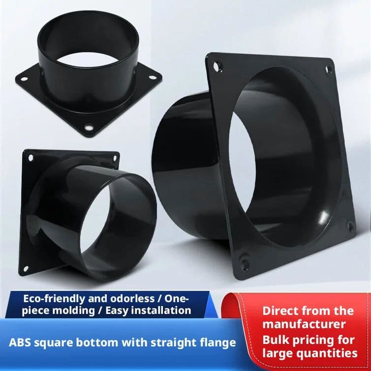 NONE ABS Square Bottom Flange Connector Square to Round Duct Adapter 75/100/120mm Fresh Air Vent Exhaust Fan Pipe Transition Joint
