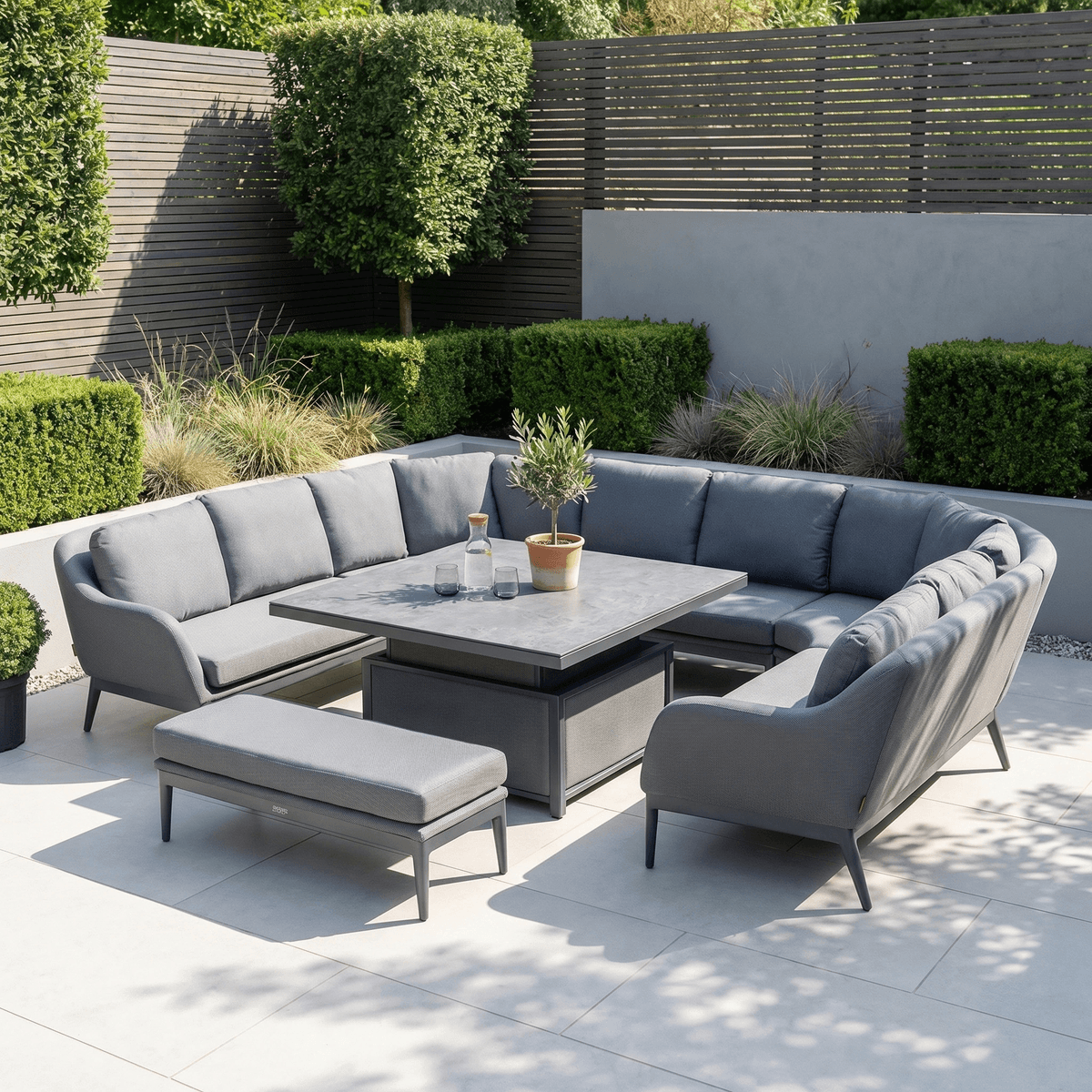 Harbour Lifestyle Luna U-Shape Outdoor Fabric Corner Dining with Rising Table in Grey