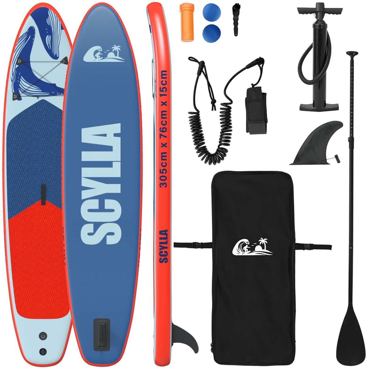 vidaXL Planche à pagaie gonflable SCYLLA 305 x 76 x 15 cm Bleu