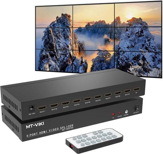 4K 3x3 HDMI-Videowand-Controller, 1 Eingang, 9 Ausgänge, Bildschirmaufteilung, 9-fach Video-Wall-Prozessor, unterstützt 13 Anzeigemodi, 4K bei 30 Hz