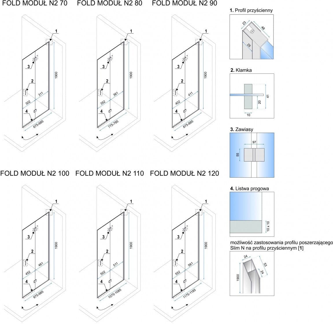 Rea Cabina dus Fold crom - 80x80 cm