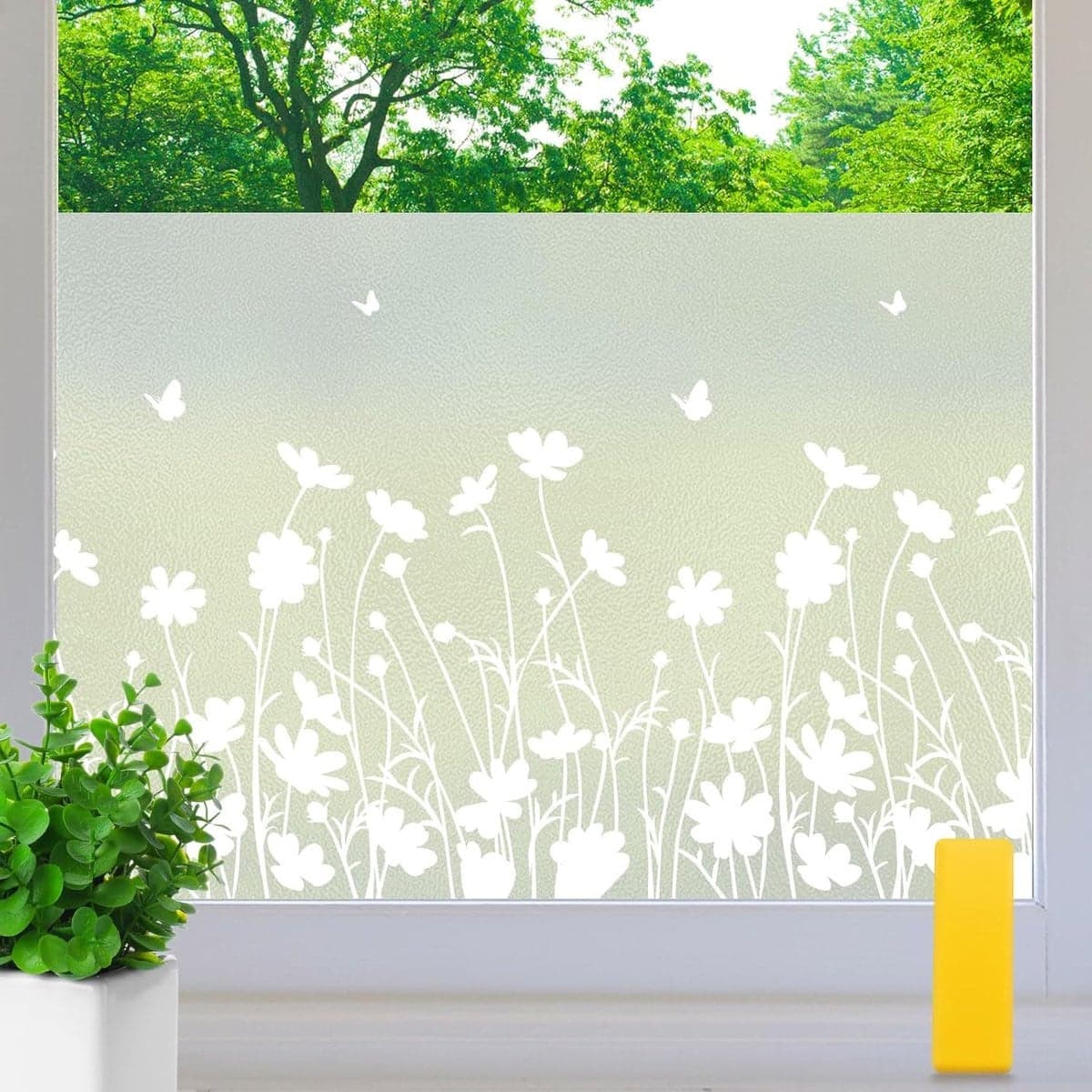 SnelShoppen Privacy Raamfolie met Bloemen - Statische Raamsticker zonder Lijm - Herbruikbare Anti-UV Raamdecoratie - 75 x 120 cm