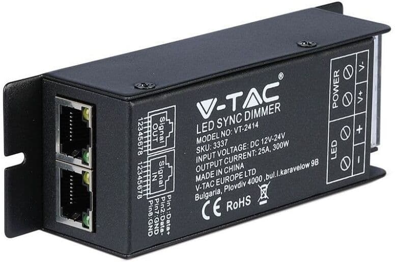 V-Tac Vt-2414 Controller Dimmer Sync Connessione Rj45 Per Strip Led Monocolore Con Telecomando - Sku 3337
