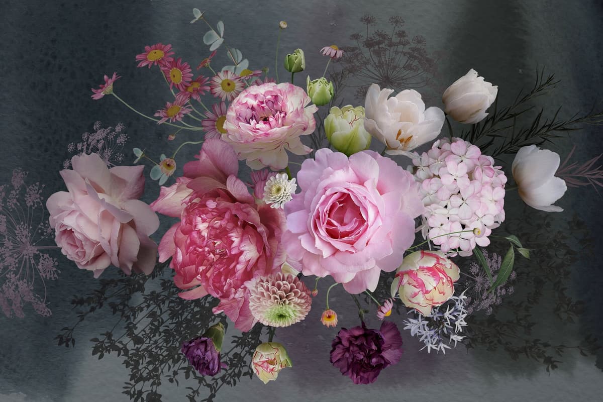 Papermoon "BLUMEN ABSTRAKT-MUSTER DESIGN ROSEN BLUMEN DECOR RETRO" bunt B/L: 4,5m x 2,8m, Bahnen: 9 Stk.