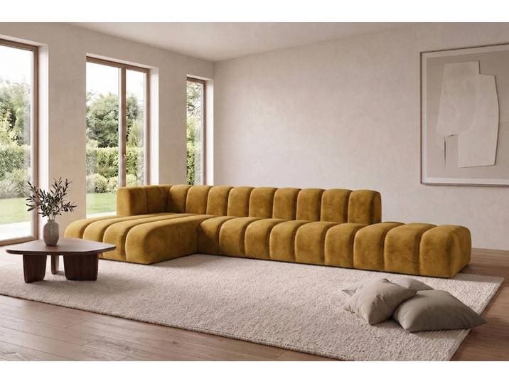 Kaiser Möbel Modulares Ecksofa in L-Form mit Hocker, Velvet-Stoff Riviera, Senffarbe, Links, GRAND