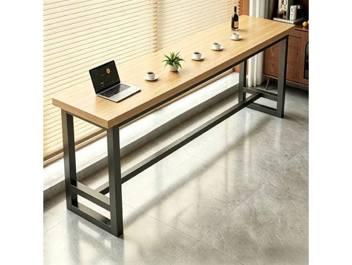 JFOZDM 2.5cm Dicker Bartisch, Holz Bartisch Küche, Naturholz Hochtisch Tragfähigkeit 120kg, Optionales Leitblech, mit Fußpolstern, Stabiles Metallgestell, für Küchen, Café, Bar und Wohnzimmer