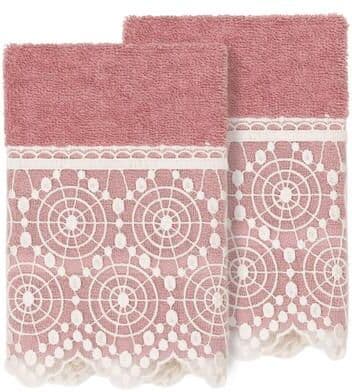 Authentic Hotel and Spa 100% Turkish Cotton Arian 2PC Cream Lace Embellished Washcloth Set