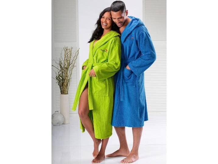 Unisex-Bademantel KANGAROOS Cassidy, für Damen & Herren, Standardlänge & Überlänge Gr. XXXL, grün, L:125cm, Walkfrottee, Hausmäntel, Unisex-Bademantel, mit Taschen, Männer und Frauen, Baumwolle, Reise, Hotel, Sauna, S-3XL