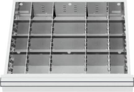 Compartimentage de tiroir STIER, séparations en métal, BLH 75 mm, dimensions intérieures 500x450 mm, 20 casiers, 6 x TW 75 (903875)