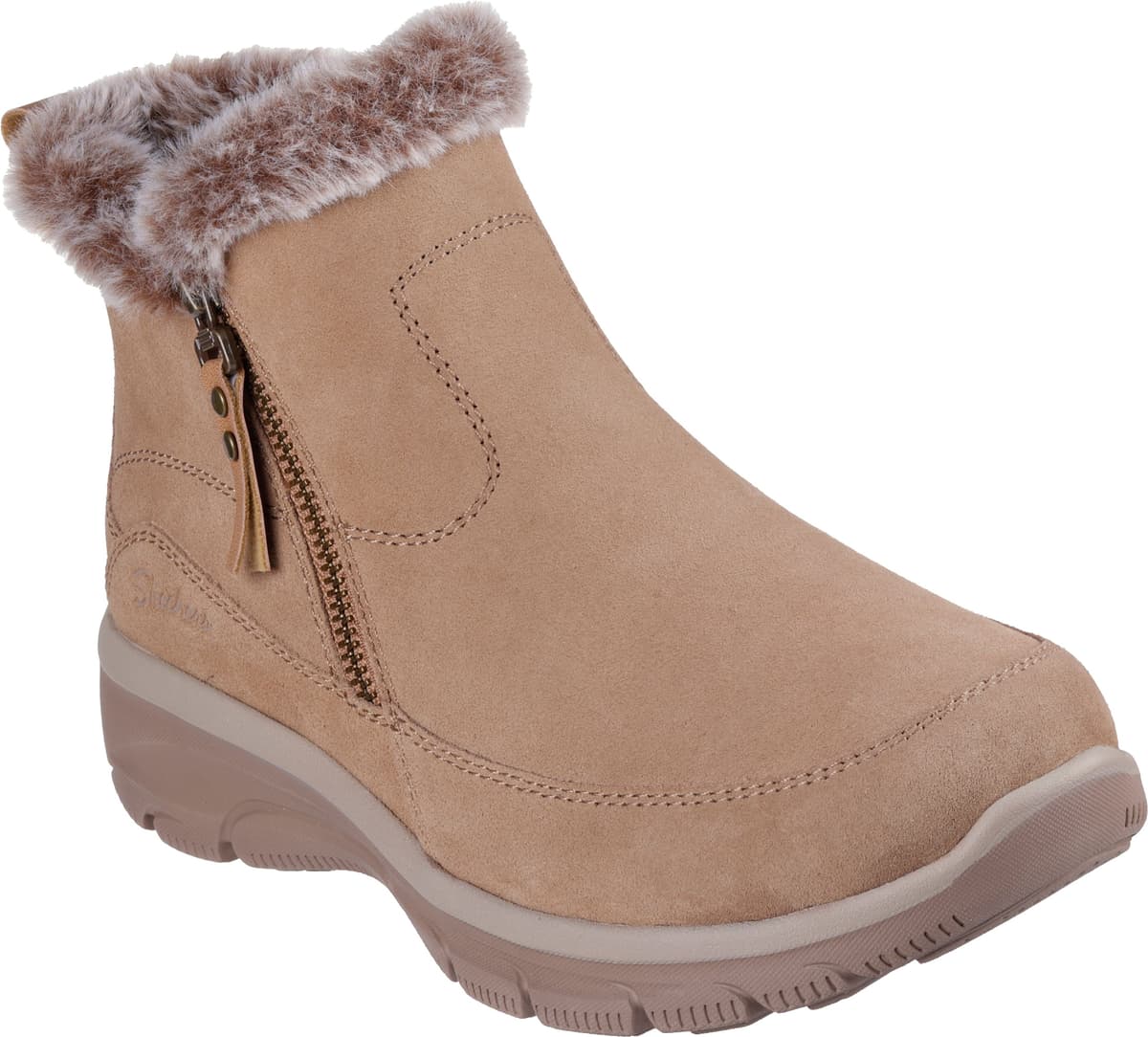 Winterboots SKECHERS "EASY GOING-COOL ZIP", Damen, Gr. 36, Warmfutter, beige (hellbraun), Leder, Textil, Schuhe Winterboots, Winterschuh, Reissverschlussstiefel mit 3M Scotchgard-Imprägnierung hellbraun 36, Warmfutter