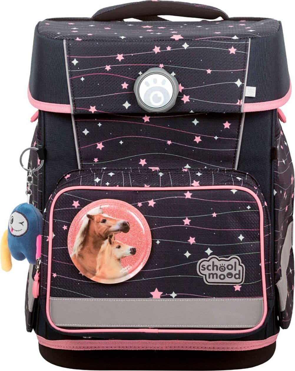 Schulranzen SCHOOL-MOOD "Champion Maxx Pro", Kinder, Gr. B/H/T: 30cm x 40cm x 23cm, schwarz (ella (pferd) mit moodie fritzi fröhlich), Polyester, Rucksäcke Schulranzen