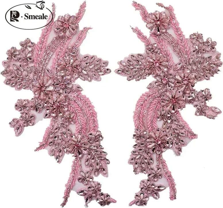 R SMEALE 1Pair Multi-color Hand-sewn Glass Drill Mirror Flowers Sparkling Rhinestone Coats Waistbands Shoulders Wedding Dress DIY Patch