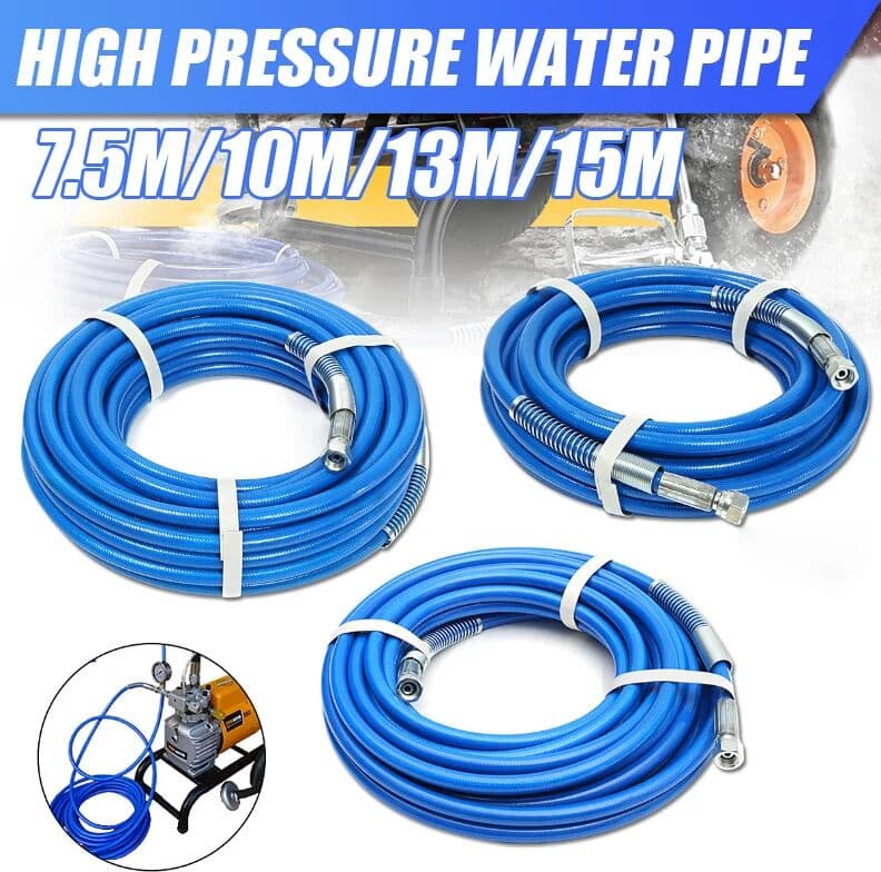 KingHui 7.5/10/13/15M High Pressure Cleaner Pipe 5000psi Airless Sprayer Paint Hose with Nozzle Spray Gun Water Cleaning Hose Tool