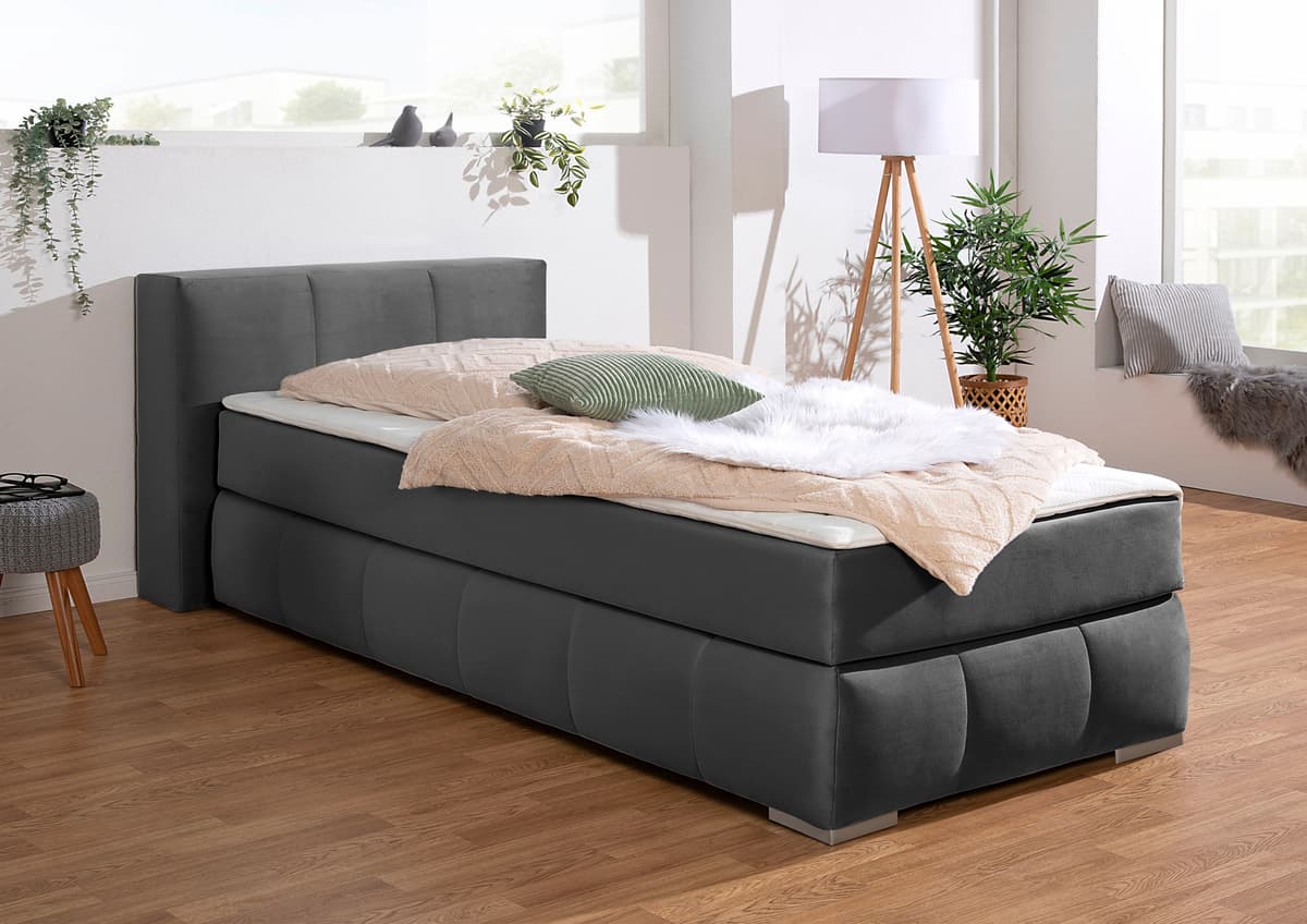 Home affaire "Chelles" inkl. Kaltschaumtopper, in 5 Breiten und 3 Matratzenarten schiefer Samtoptik, Liegefläche B/L: 100cm x 200cm Betthöhe: 54cm, Gewicht bis: 100 kg H3, Bonnell-Federkernmatratze