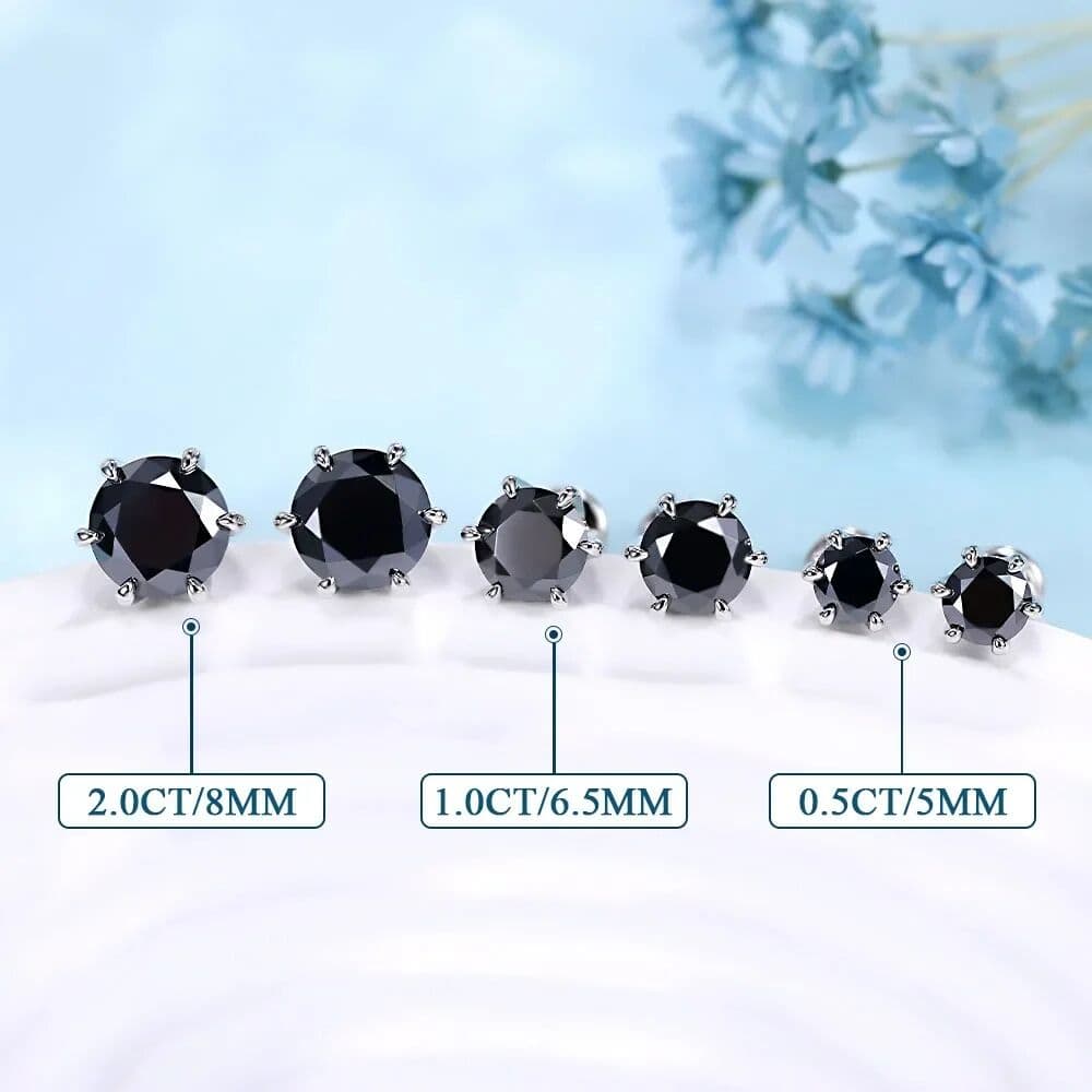 M-JAJA 0.5-2ct Black Moissanite Stud Earrings for Women/Men S925 Sterling Silver Diamond Round Cut Black Earrings Wedding Fine Jewelry