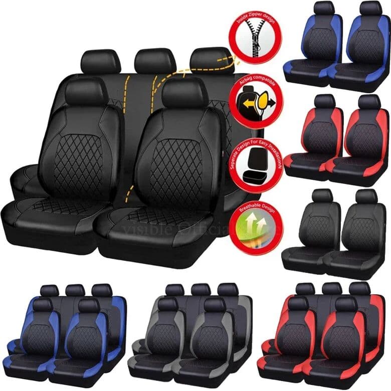 NONE PU Leather Car Seat Covers Airbag Compatible Car Interior Accessories Front/ Rear/ Full Set Cover Cushion Universal Fit Most