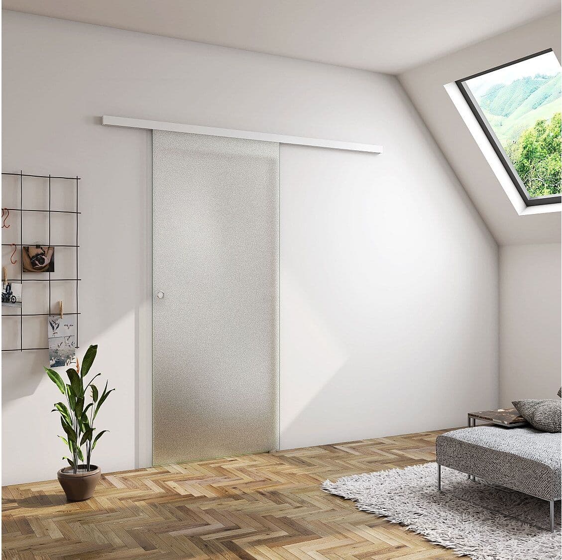 Aica Binnendeur 85x225cm,8mm gehard veiligheidsglas met explosie bestendige folie - shuifdeuren - Eenvoudig te monteren