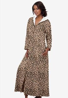 Plus Size Women's Long Hooded Fleece Sweatshirt Robe by Dreams & Co. in Classic Leopard (Size S)