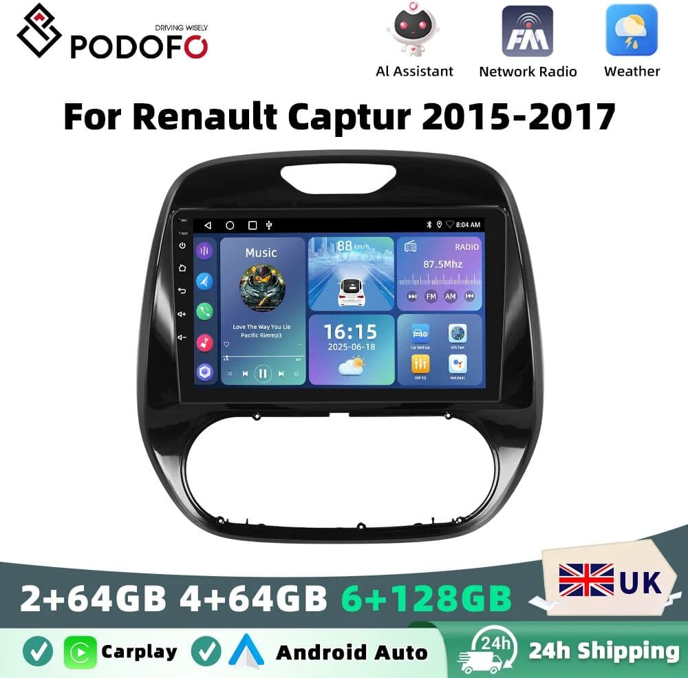 Podofo Android Car Radio For Renault Captur 2015-2017 Carplay Android Auto Multimedia Player GPS Navigation RDS Head Unit
