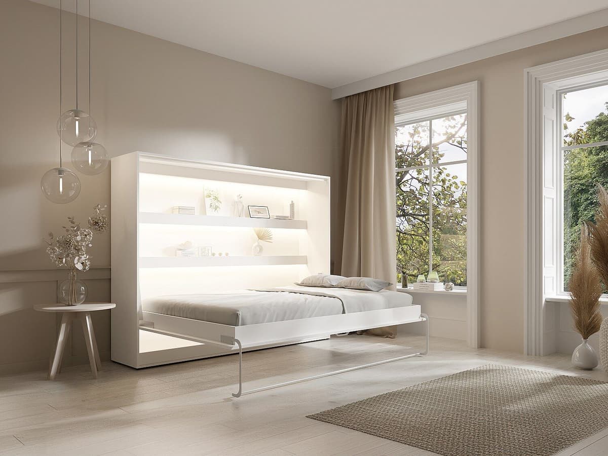 Vente-unique Opklapbaar bed 140 x 200 cm - Horizontale handmatige opening - Wit + matras - RAPILI