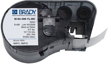 Brady M-83-499-YL-BK Etiquetas de nylon 12,7 mm