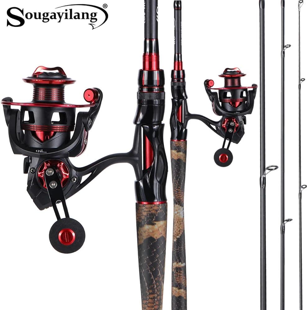 Sougayilang Rod and Reel Combo 1.98M M Power Carbon Fiber Spinning Casting Pole and 12+1BB 5.2:1 Gear Ratio Spinning Wheel