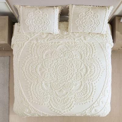 Beatrice Home Fashions/Bed Lotus Fringed Chenille Bedspread, Twin, Ivory
