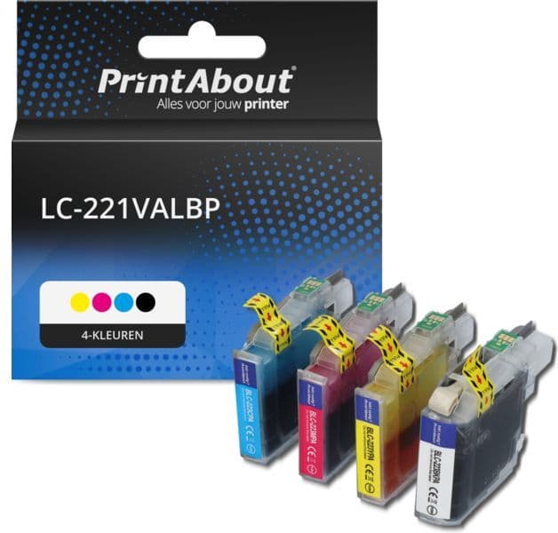 PrintAbout Inktcartridge LC-221VALBP 4-kleuren Multipack geschikt voor Brother