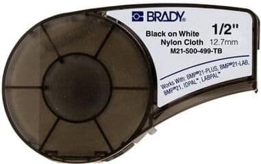 Brady M21-500-499-TB cinta de tela de nylon negro sobre blanco 12,7 mm x 4,90 m